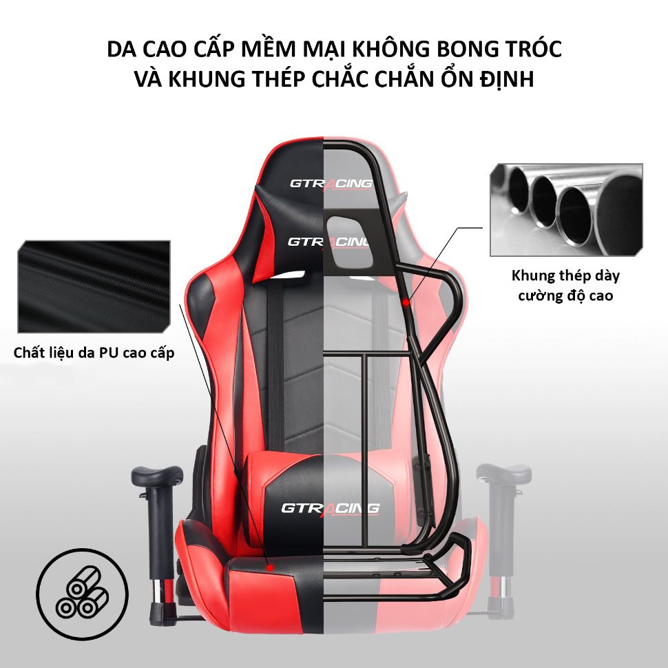 Ghế gaming FUFUTECH GTracing giá rẻ da PU cao cấp có tay vịn nâng hạ 3D, tựa lưng điều chỉnh dành cho streamer, game thủ