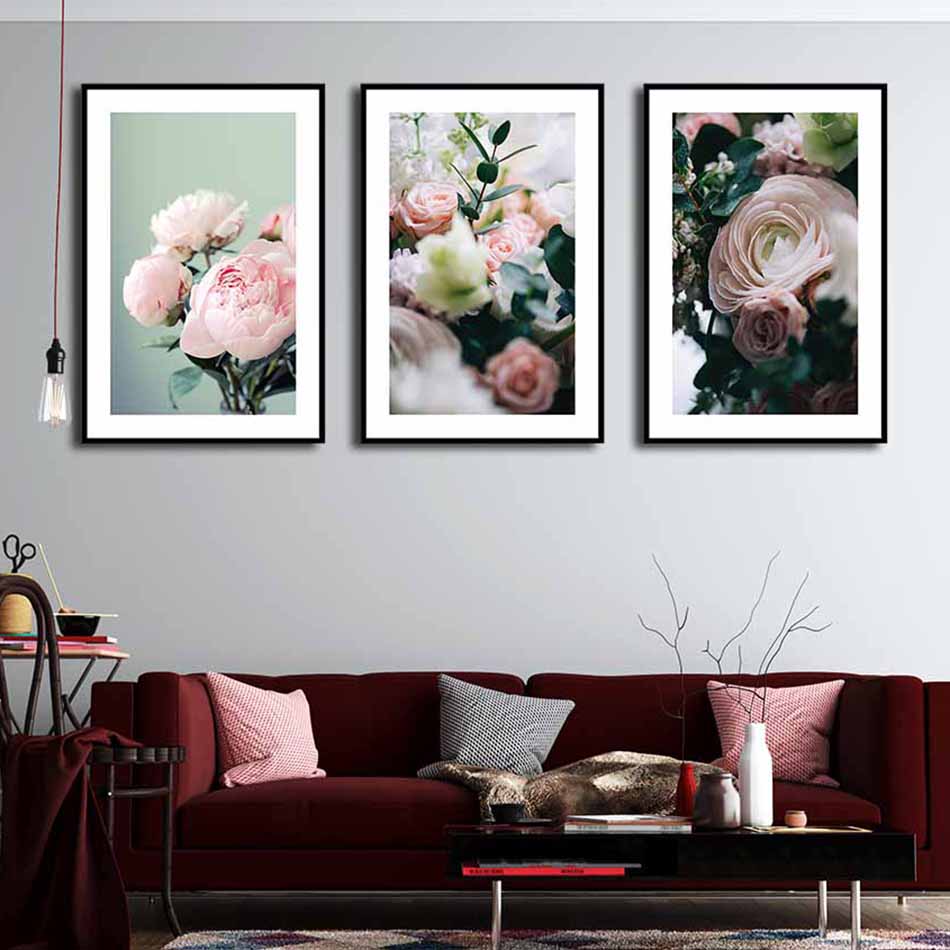 Bộ 3 tranh canvas decor hoa hồng - DC014
