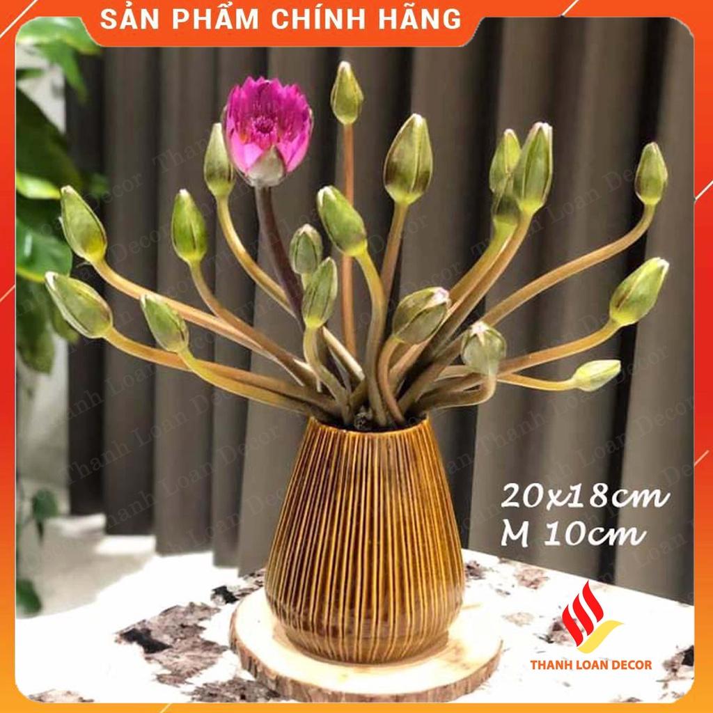 Lọ hoa gốm Bát Tràng decor cao cấp 21 cm - Bình hoa trang trí cỡ vừa - Men nâu hỏa biến hổ phách