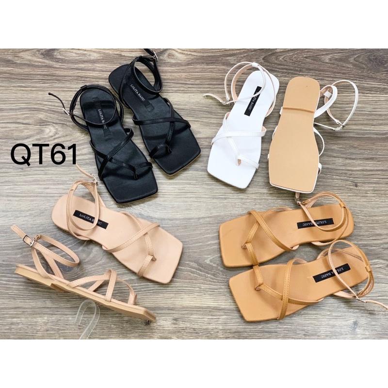 Dép nữ quai hậu, giày sandal nữ đi học dây xỏ ngón trơn đơn giản màu đen nude và trắng đế bệt size từ 35 đến 39