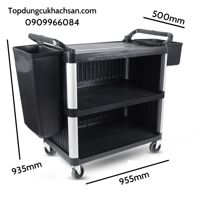 Xe Đẩy Nhựa 3 Tầng, Xe Dọn Thức Ăn 3 Tầng Có Vách Ngăn