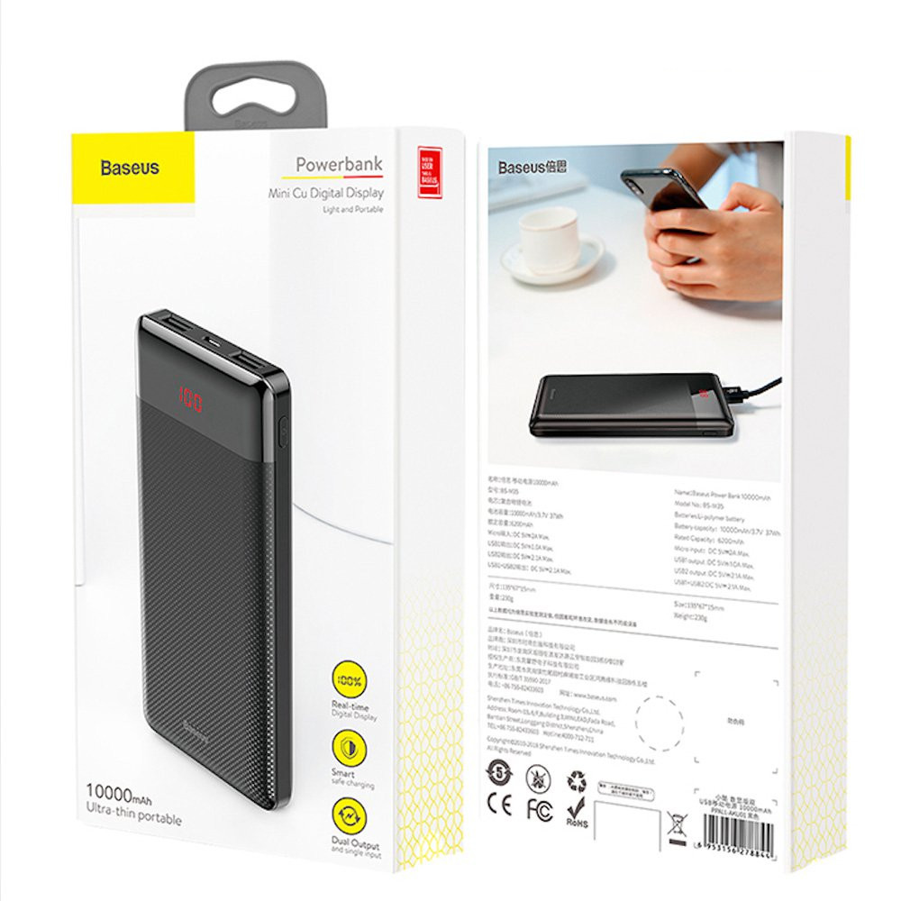 Pin sạc dự phòng 10000mAh trang bị màn hình LED Baseus Mini Cu Digital Display LV316 cho Smartphone/ Tablet hỗ trợ sạc nhanh (10,000mAh, 2 Port USB, LCD Display