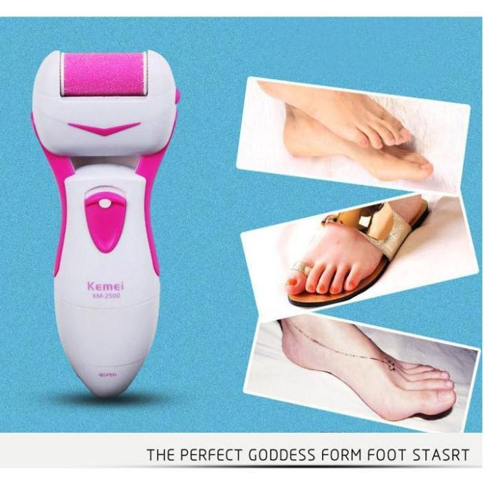 Máy mài gót chân kemei 2502X, Máy chà gót tẩy tế bào da chết cho tiệm nail sạc pin tích điện kèm 2 đầu mài dự phòng