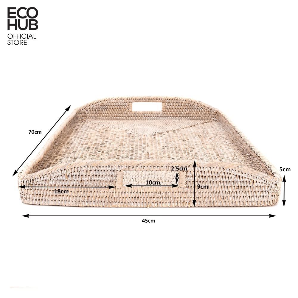 Khay mây chữ nhật ECOHUB có tay cầm đựng hoa quả, đồ ăn, decor dành cho khu nghỉ dưỡng (Rectangular Rattan Tray) E00212