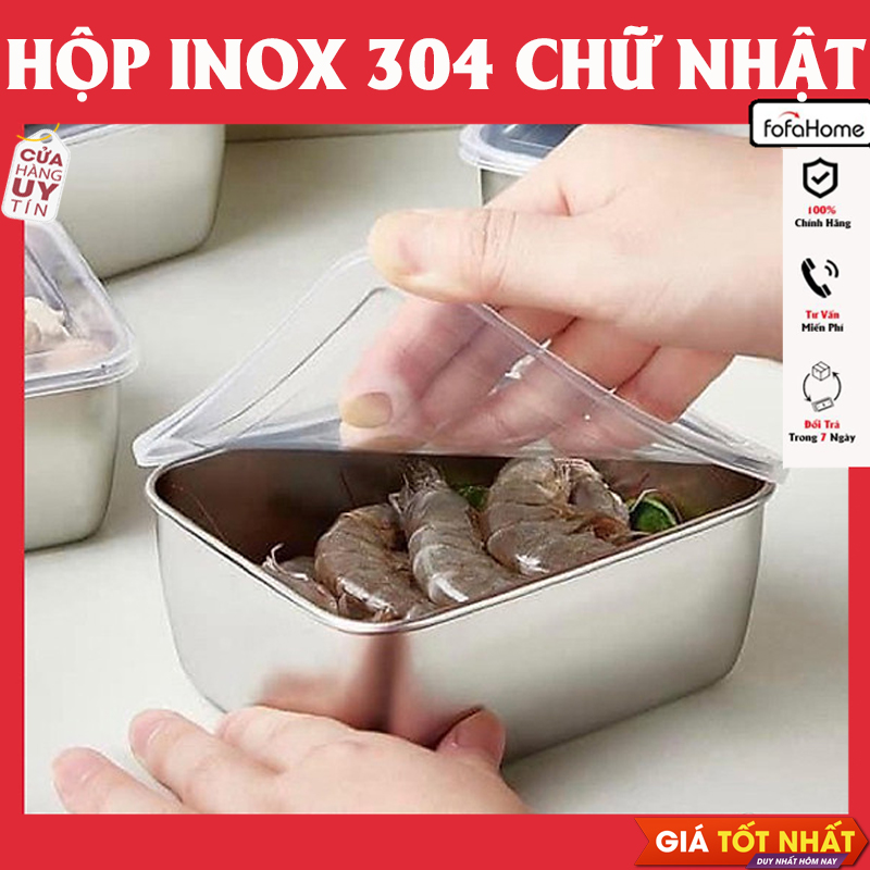 Hộp Đựng Thực Phẩm Tủ Lạnh, Đồ Ăn Bằng Inox 304 Có Nắp Đậy Bằng Nhựa Kèm Theo Tiện Lợi