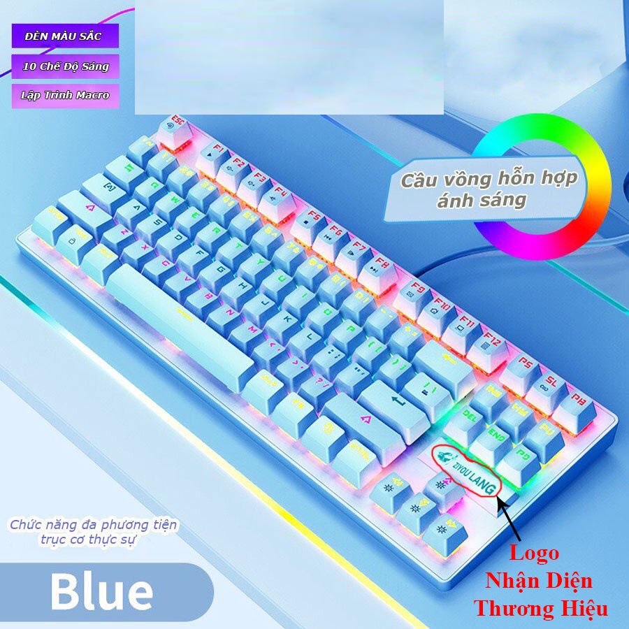 Bàn Phím Cơ Máy Tính K2 Pro Led cực đẹp - Bàn Phím Cơ Blue Switch - 10 Chế Độ Màu Cầu Vồng - Hàng Chính Hãng