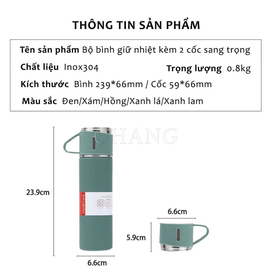 Bình Giữ Nhiệt Cao Cấp 500ML Lõi Inox Cao Cấp Tặng Kèm 2 Cốc, Fullbox Làm Quà Tặng Sang Trọng