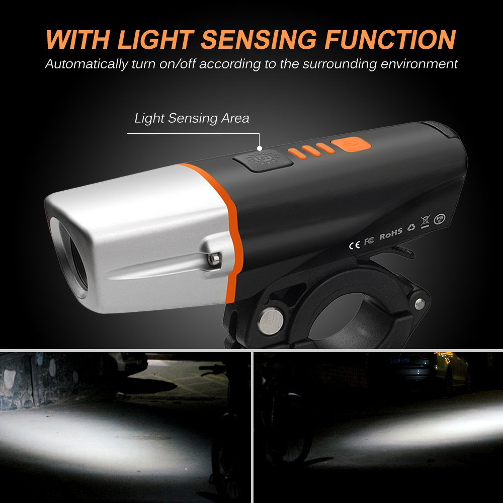 Đèn LED Xe Đạp Siêu Sáng USB Có Thể Sạc Chống Nước IP65 Gắn Trước Tay Lái Có Cảm Biến Ánh Sáng