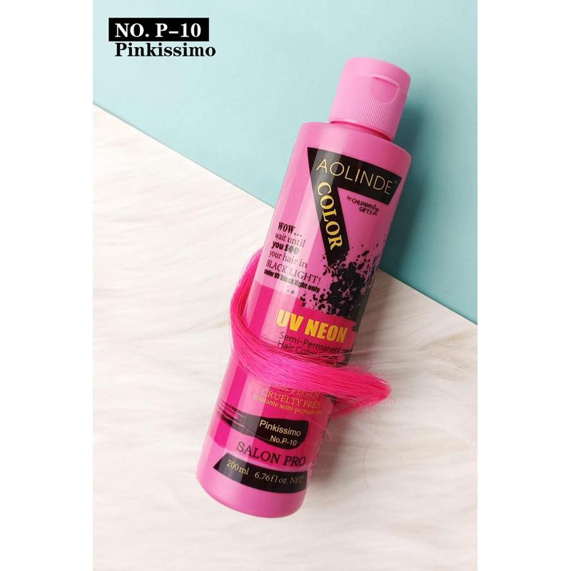 Kem nhuộm tóc Semi UV Neon không Amoniac trên nền tóc tẩy Level 9 - Aolinde Màu hồng Pink 200ml + Gội xả gói Karseell 15ml