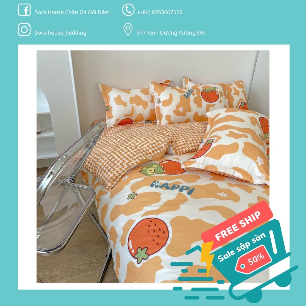 Bộ Chăn Ga Cotton Poly Beo Cam