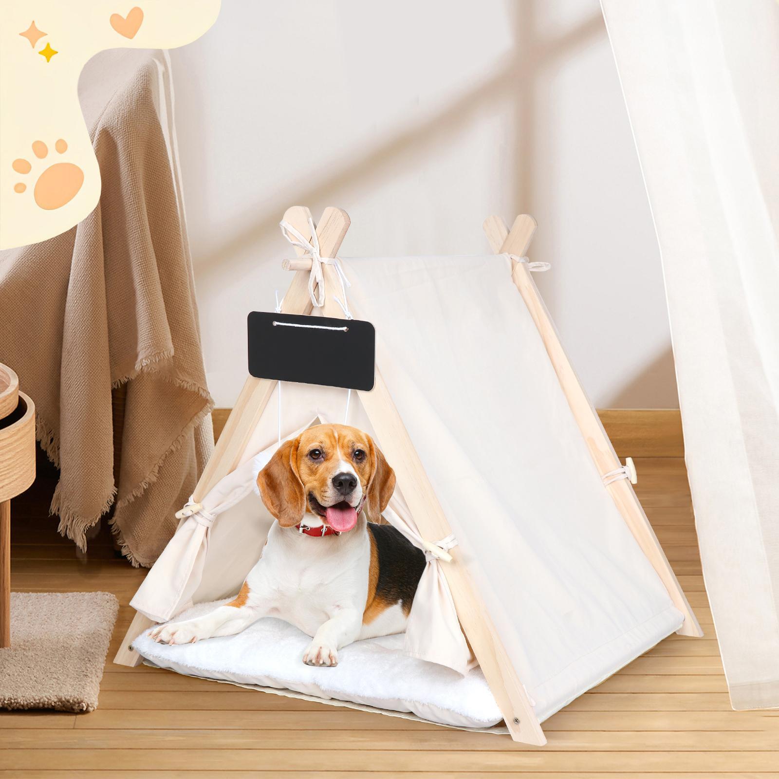 Pet Teepee Shelter Cat Tent Bed with Cushion for Kitten Indoor Outdoor Puppy