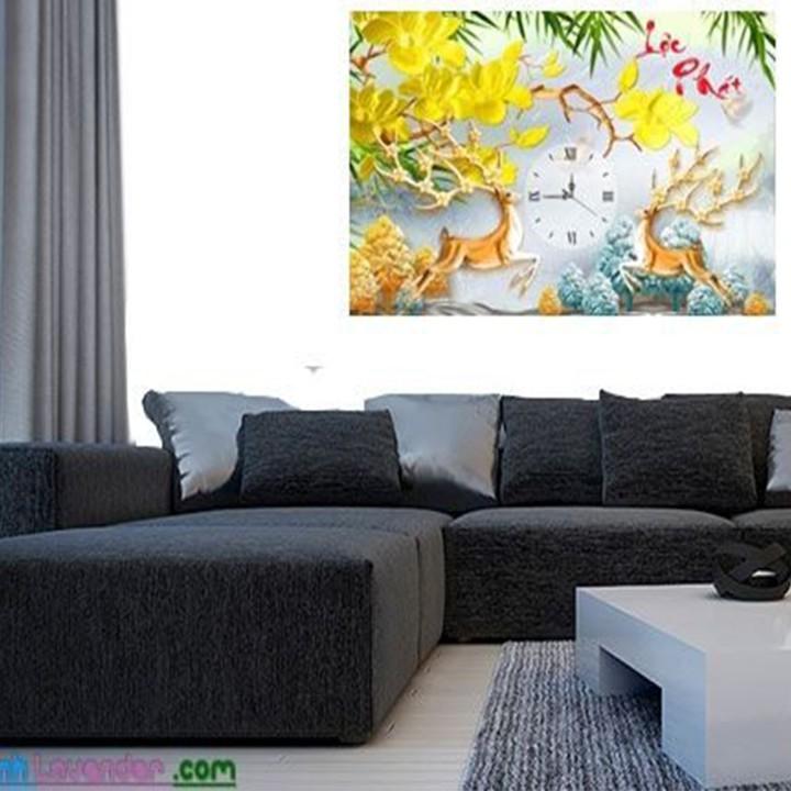 Tranh đá đồng hồ lộc phát LV360 - kích thước: 75 * 50cm.