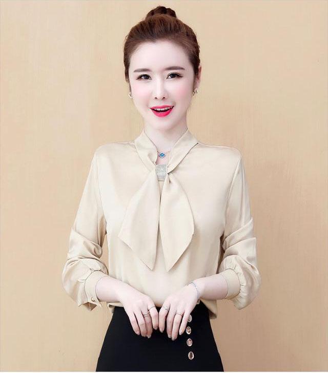 Áo sơ mi công sở phối nơ cổ kèm phụ kiện - SB2001