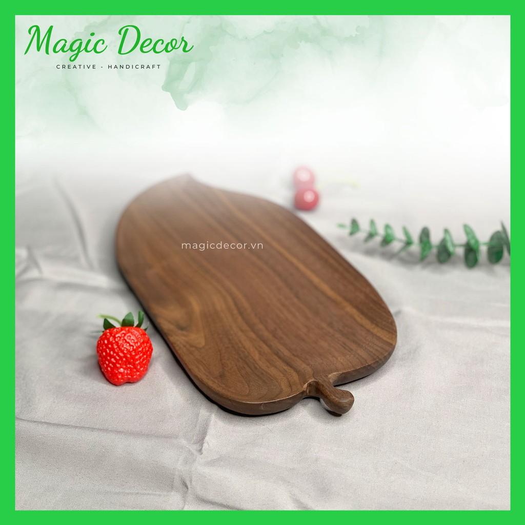 Khay decor gỗ Óc Chó đựng đồ ăn hình lá trầu kích thước 14x30cm trang trí bày thức ăn, bánh ngọt cực sang trọng