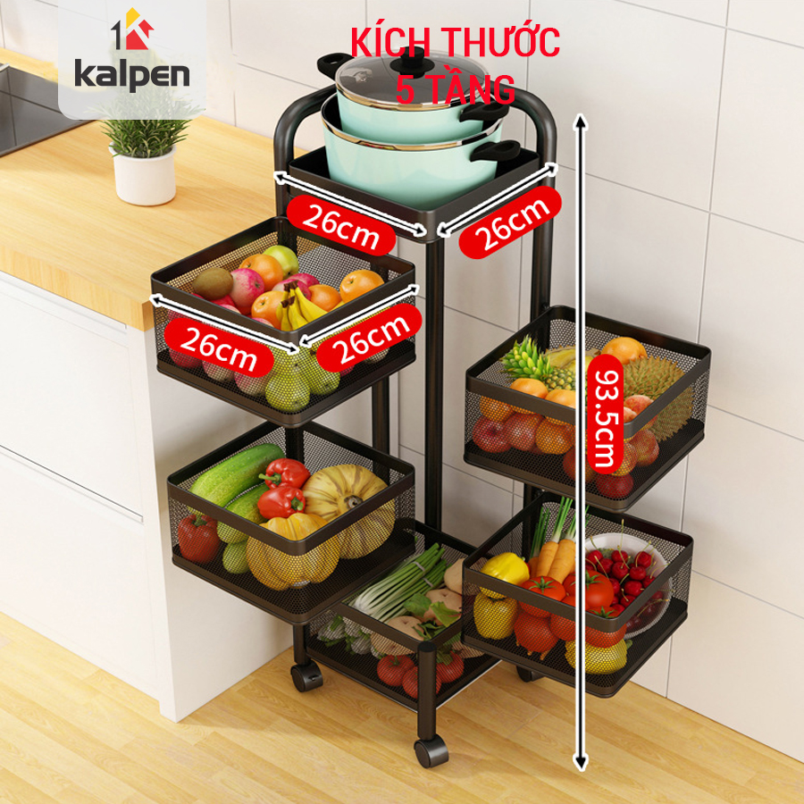 KỆ XOAY VUÔNG Đựng Rau Củ Đồ Dùng Đa Năng Thông Minh 3,4,5 Tầng Kalpen, Bh 24 Tháng