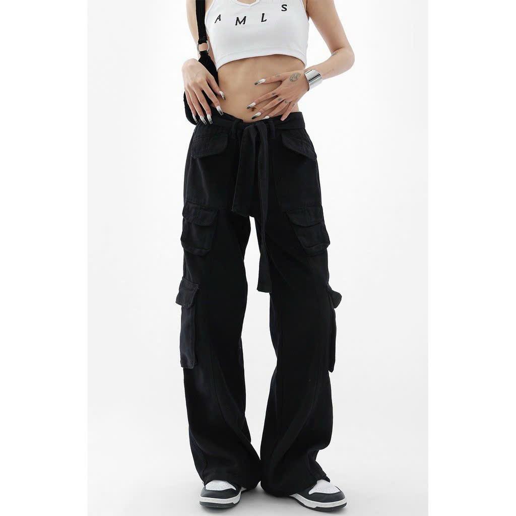 Quần kaki túi hộp Hiphop ống rộng xuông dài cargo pants trơn thời trang cho nữ/nam -hình thật