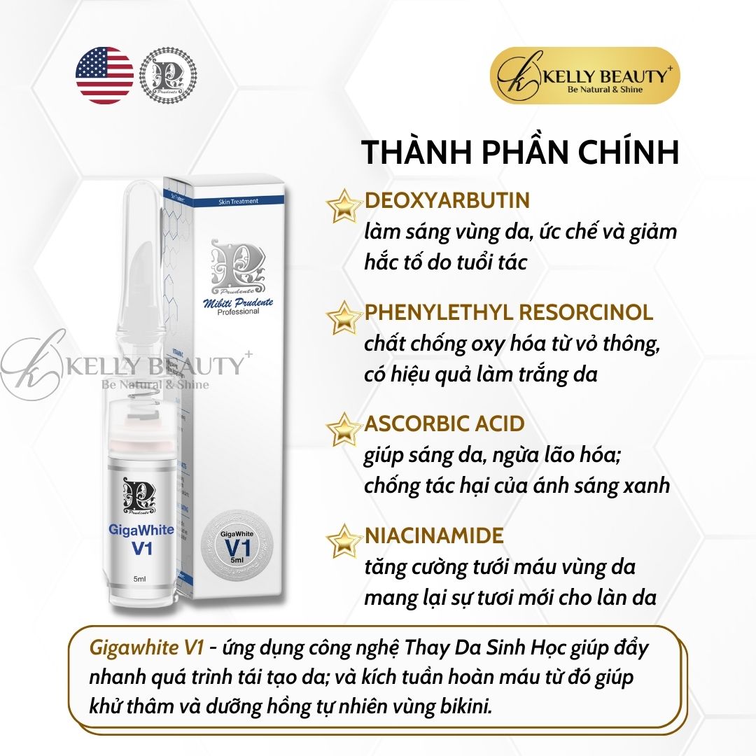 Kem Dưỡng Mibiti Prudente Gigawhite V1 - Khử Thâm, Dưỡng Hồng Cô Bé; Trẻ Hóa Và Giảm Nếp Nhăn - Kelly Beauty