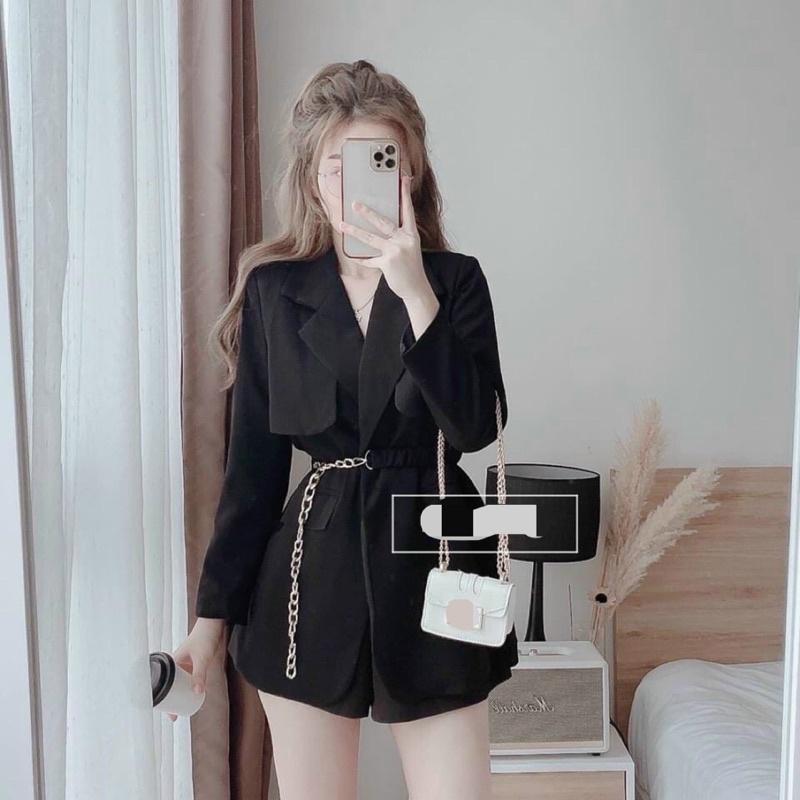 Áo Măng Tô 2 Lớp Kèm Dây Đai Xích, Áo Vest - Áo Blazer Kèm Dây Lưng Phối Xích / Size S-M / Cáo Hồng Sho