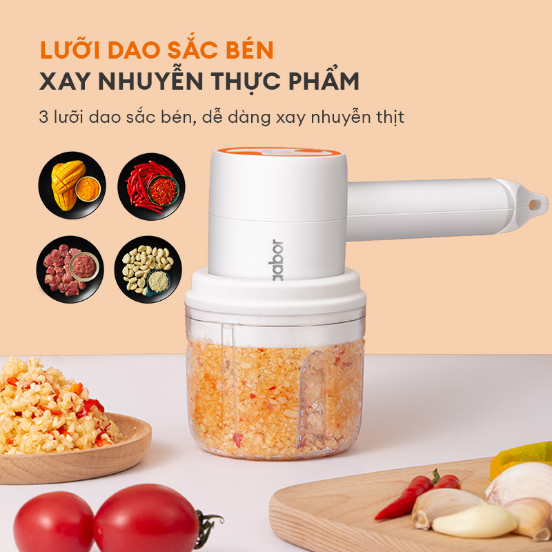 Máy đánh trứng cầm tay Gaabor GE-M03D tích hợp máy xay mini đa năng xay gia vị tỏi ớt, thực phẩm mềm, pin sạc  - Hàng chính hãng