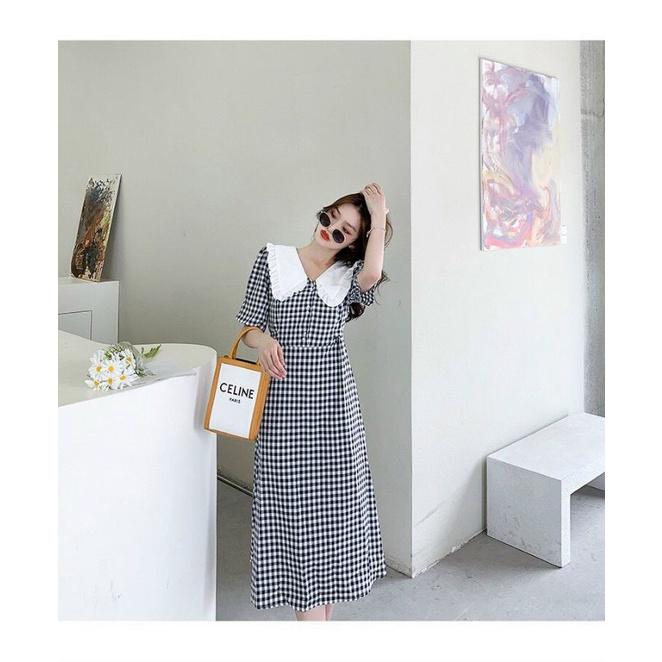 ĐẦM XÒE CARO CỔ SEN TRẮNG