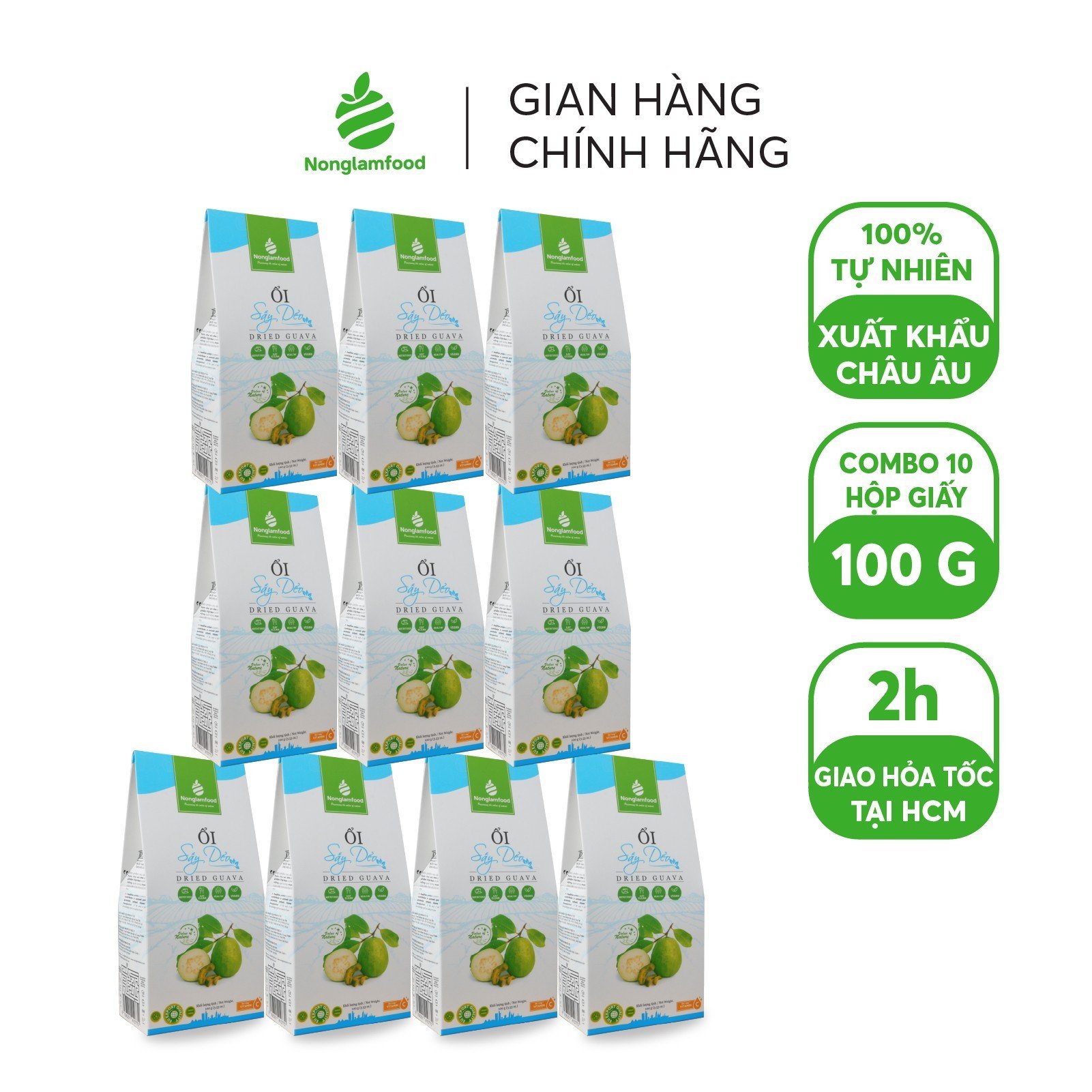 Combo 10 hộp Ổi sấy dẻo Nonglamfood hộp 100g | Bổ sung vitamin C, tăng đề kháng, hỗ trợ ăn kiêng,... | Healthy s