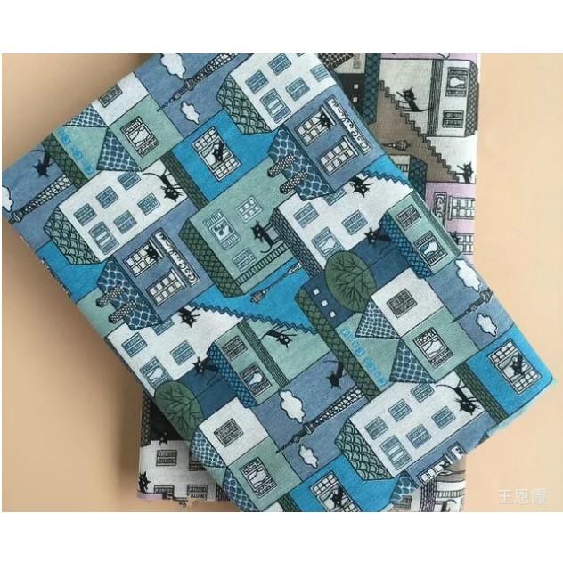 Vải Bố Vải Canvas Decor Trang Trí May Rèm, Màn Cửa Sổ, Khăn Bàn, Khăn Picnic, Phông Chụp Ảnh Họa Tiết Nhà Tầng Xanh