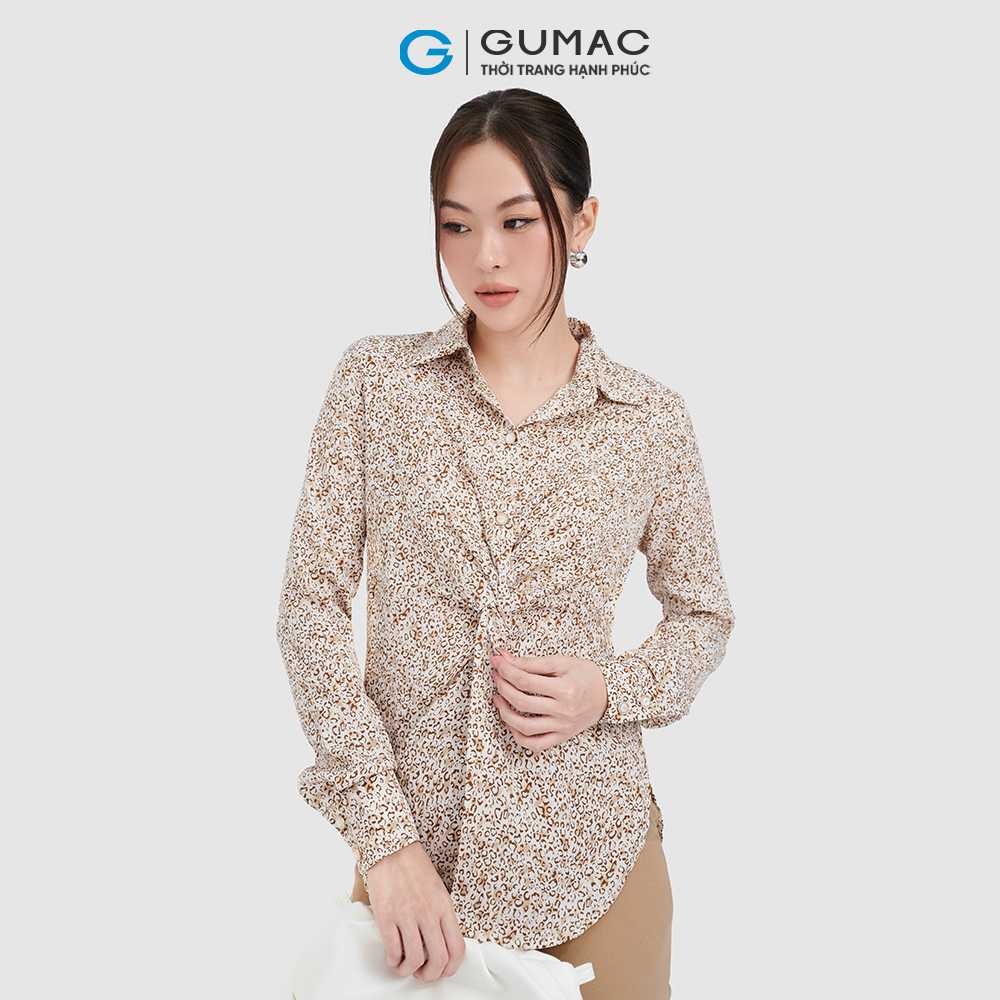 Áo sơ mi nữ họa tiết GUMAC AC09090 kiểu xoắn vải lụa thời thượng