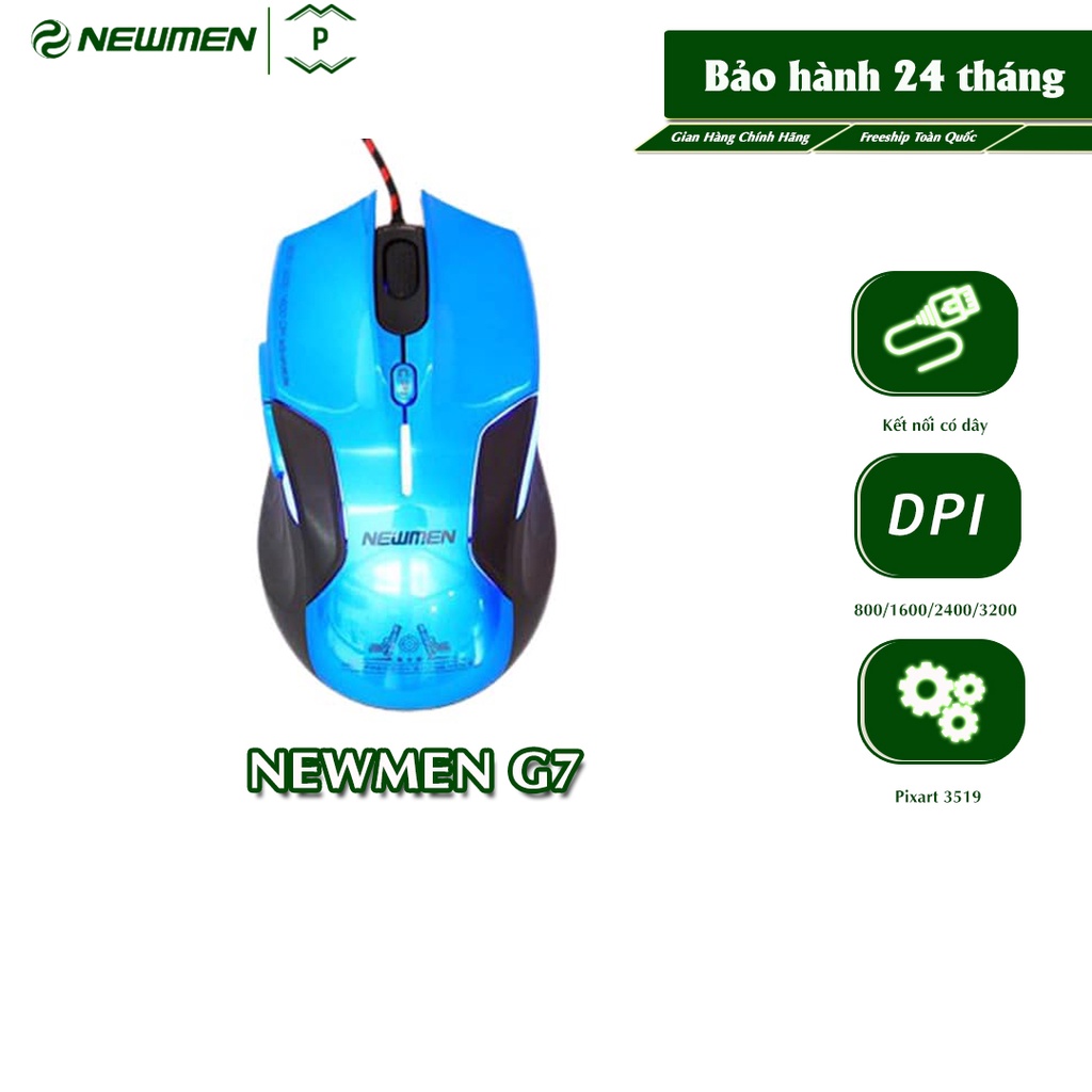 Chuột có dây Gaming NEWMEN G7-Plus,3200DPI,Switch Kaith 10m,Cảm biến A3519,form chuẩn - Hàng Chính Hãng, bảo hành 24 tháng