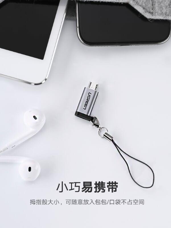 Ugreen UG50590US282TK Màu Xám Đầu chuyển đổi MICRO USB dương sang TYPE C âm - HÀNG CHÍNH HÃNG