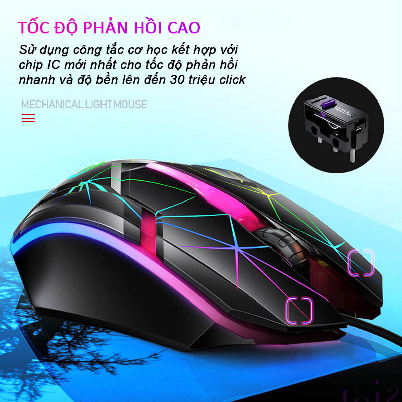 Chuột gaming máy tính có dây cho game thủ SIDOTECH G6 Pro có LED RGB / Con lăn 3D / Thiết kế công thái học / cảm biến nhạy / phong cách độc lạ đẹp mắt chuyên dụng chơi game và làm việc phổ thông - Hàng Chính Hãng