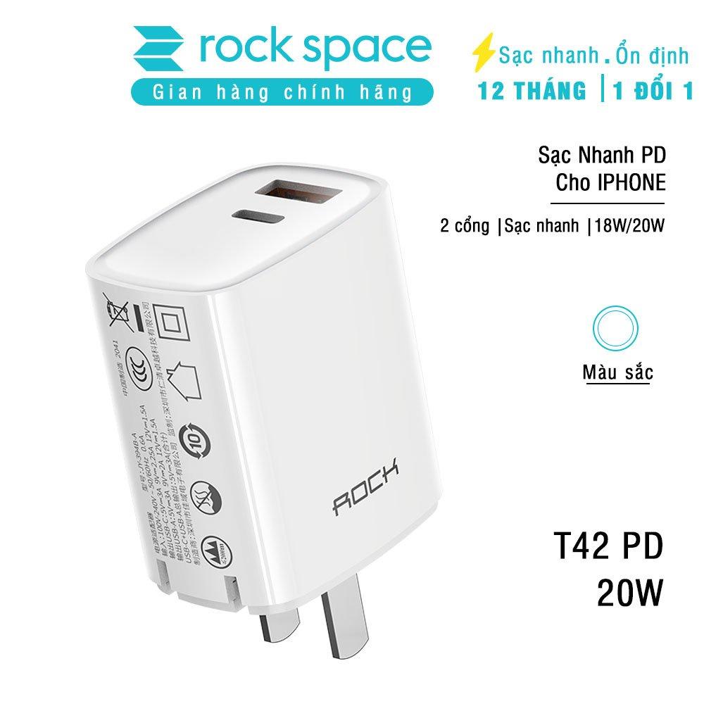 Củ sạc nhanh Rockspace T42 dành cho Iphone , 2 cổng USB-TypeC sạc nhanh 18w, 20W - Hàngchính hãng
