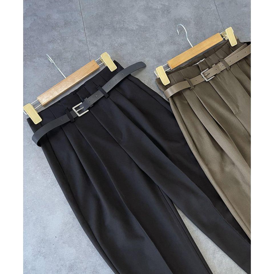 Quần baggy ly trước cạp liền công sở, quần vải tây tuyết mưa mềm mại( tặng kèm đai)