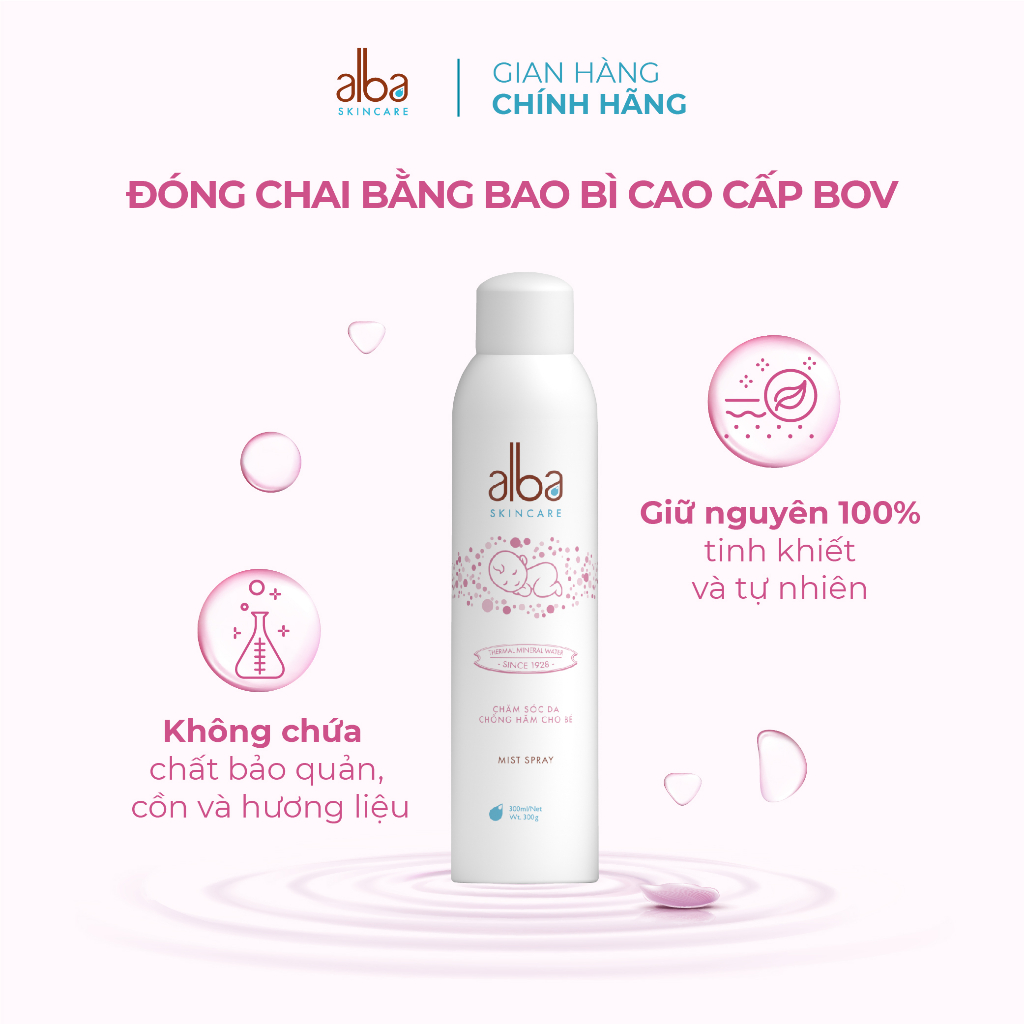 Combo Xịt khoáng Alba Skin Care chống lão hóa 150ml + Xịt khoáng Alba Skin Care chống hăm cho da bé mịn màng 150ml