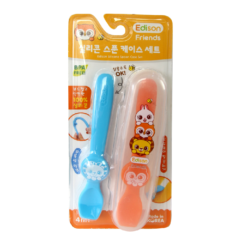 [Dụng cụ ăn dặm] Set 2 thìa Silicon hình Cú, Sư tử cho bé từ 4 tháng chính hãng Edison - Hàn Quốc