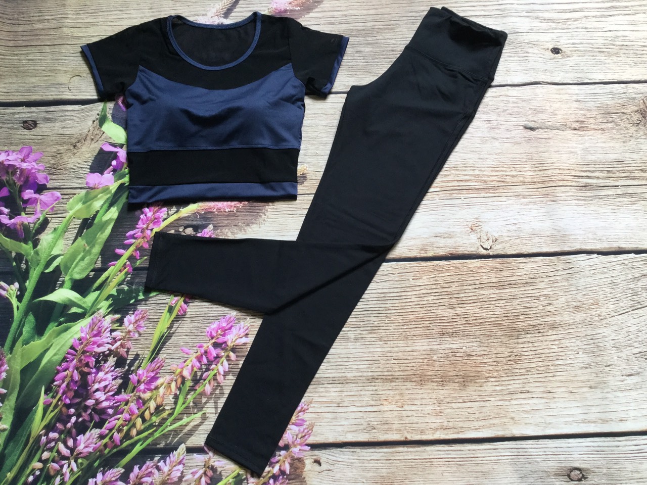 Bộ croptop lưới tay có mút sẵn  tập thể thao Gym, yoga B004