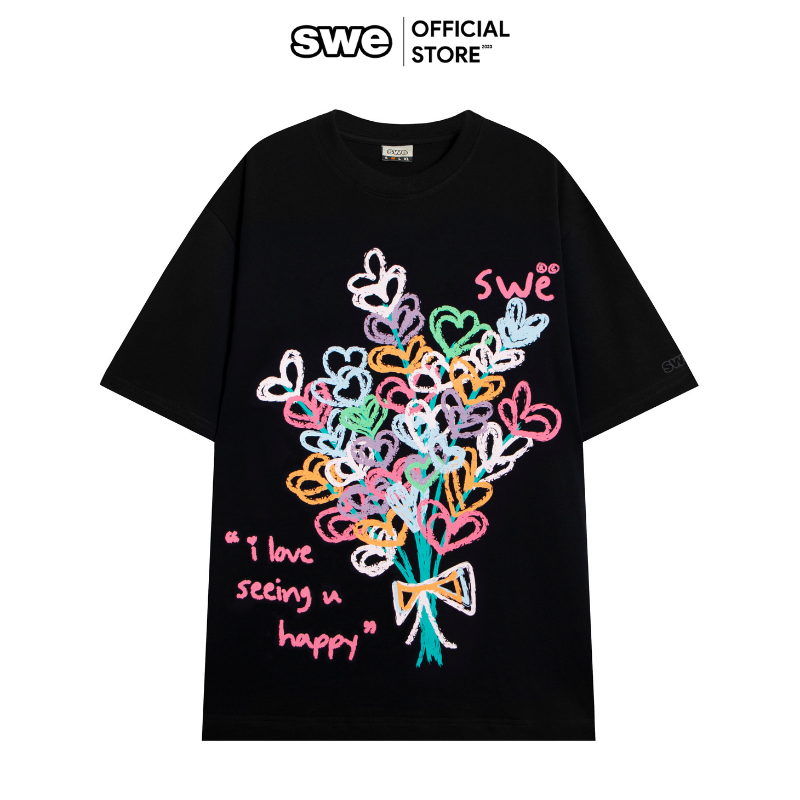 SWE- Áo thun bông hoa HAPPY TEE cotton thoáng mát thời trang chính hãng