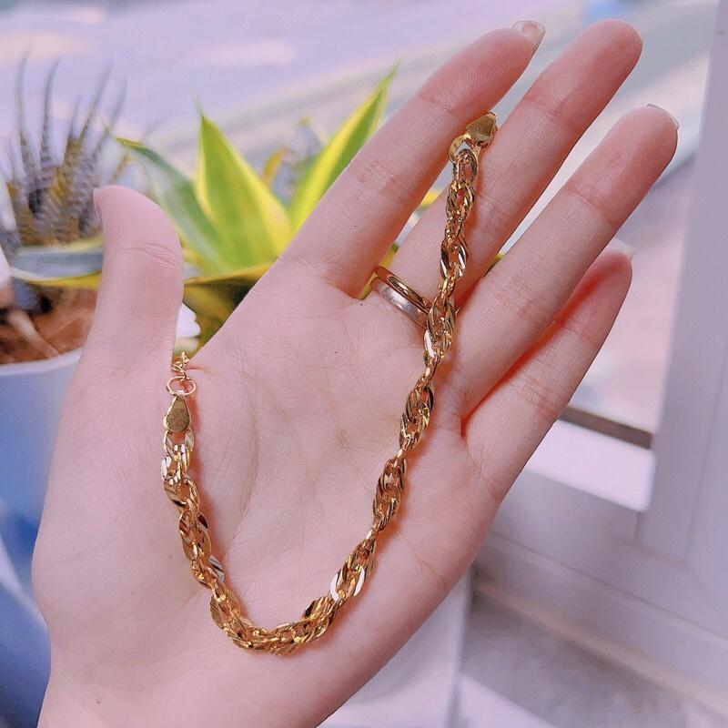Lắc tay xoắn lá mạ vàng 18k xi bạch kim bền màu