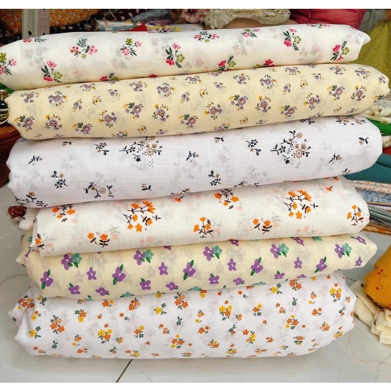 vải thô linen hoa xinh xắn may váy,áo,bộ cho mẹ và bé
