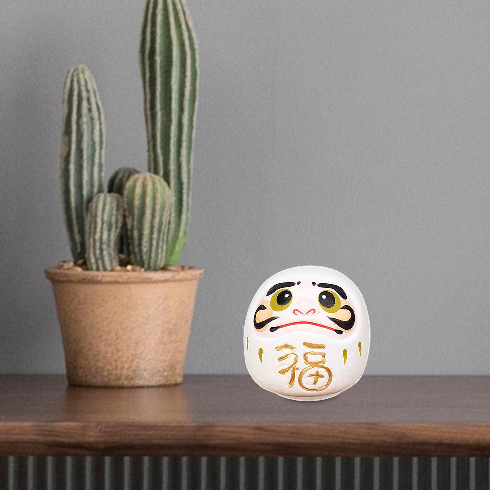 Daruma Doll Statue Craft Decorative for Table Bookshelf Decor White