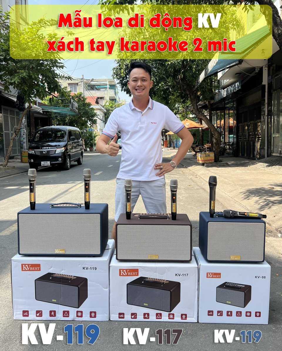 Loa kéo xác tay KV-08 Loa kéo xách tay bass 20 âm siêu trầm 100Wat Bass 20 và 1 treble tặng kèm 2 micro