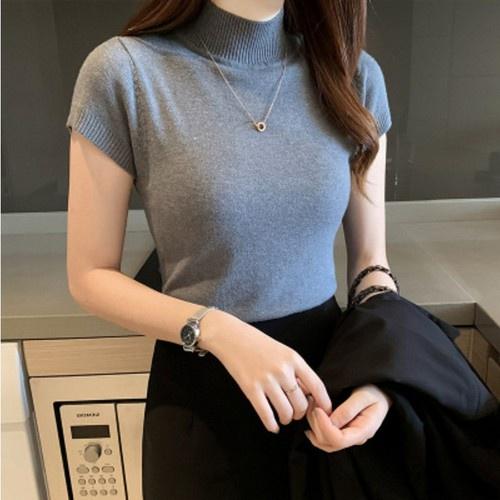 Áo len cộc tay cổ cao nhiều màu Áo len phong cách Hàn Quốc