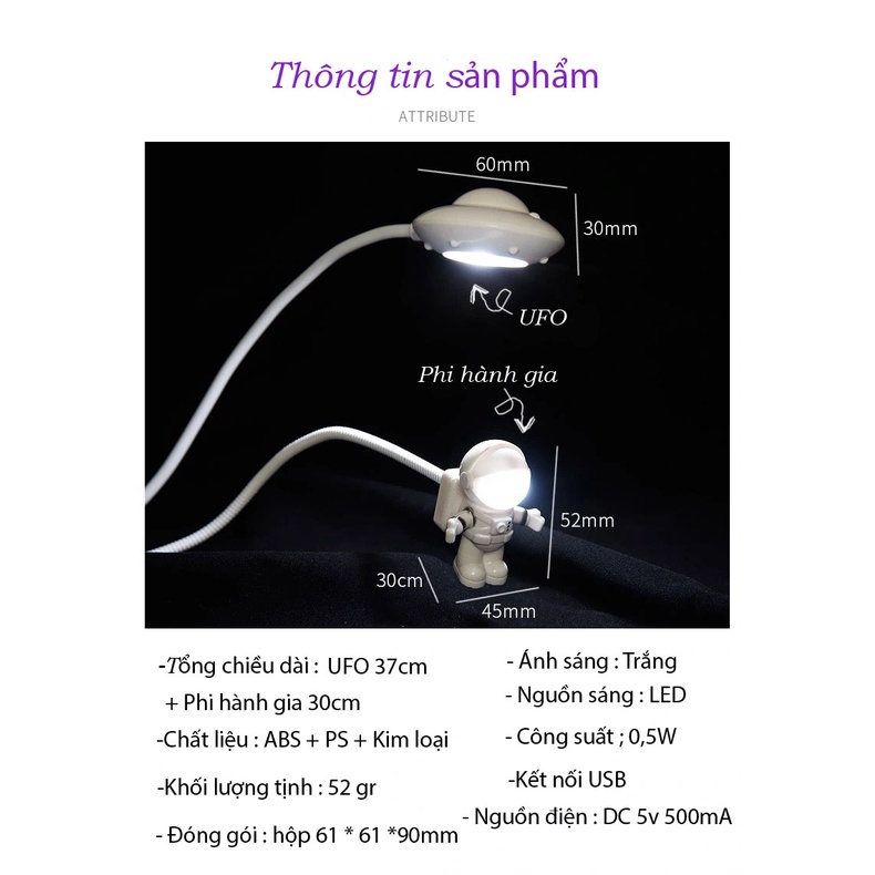 Đèn ngủ LED phi hành gia và UFO , kết nối cổng USB có thể điều chỉnh linh hoạt cho Laptop,Máy tính bàn,sạc dự phòng