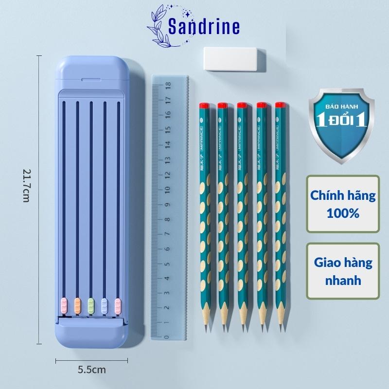 Hộp Bút Chì Thông Minh Gọn Nhẹ Siêu Bền Có 5 Bút Chì Thước Kẻ Và Cục Tẩy 2B Sandrine HB-02 - Hàng Chính Hãng