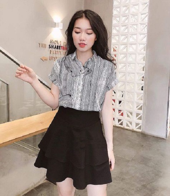 Chân váy ngắn xòe chân váy tầng 2 tầng cạp chun (có lót quần trong) CV54