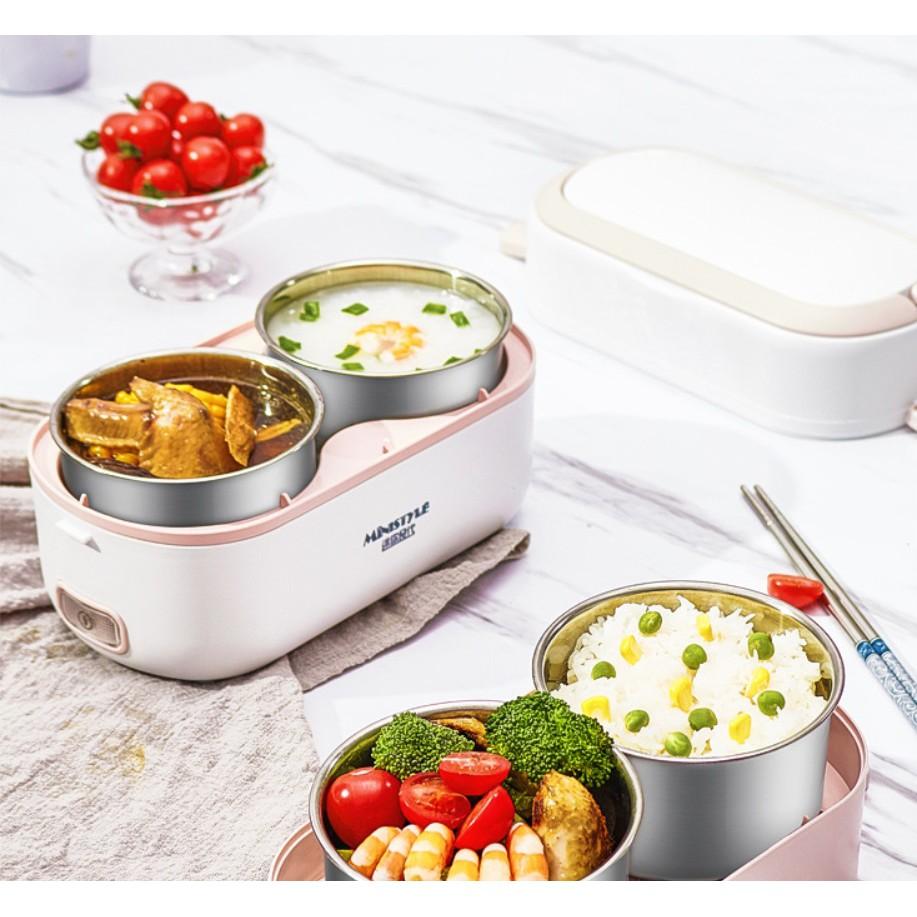 Hộp cơm cắm điện Hộp cơm giữ nhiệt văn phòng 2 tầng 4 bát inox hâm nóng và tự nấu chín thức ăn đa năng