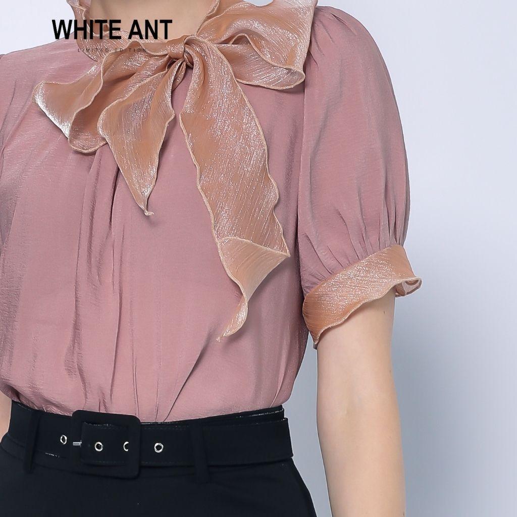 Áo Sơ Mi Cổ Nơ Tơ Organza Cao Cấp White Ant