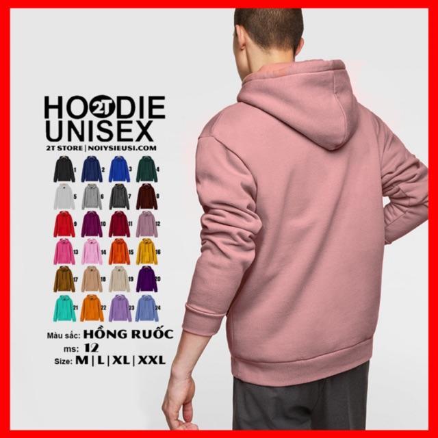 Áo hoodie unisex 2T Store H12 màu hồng ruốc