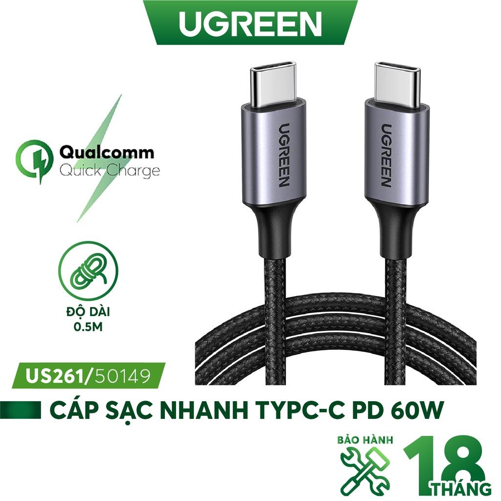 Cáp sạc nhanh USB type C PD 60W dài từ 0.5-2m UGREEN US261 - Hàng Chính Hãng - Bảo Hành 18 Tháng