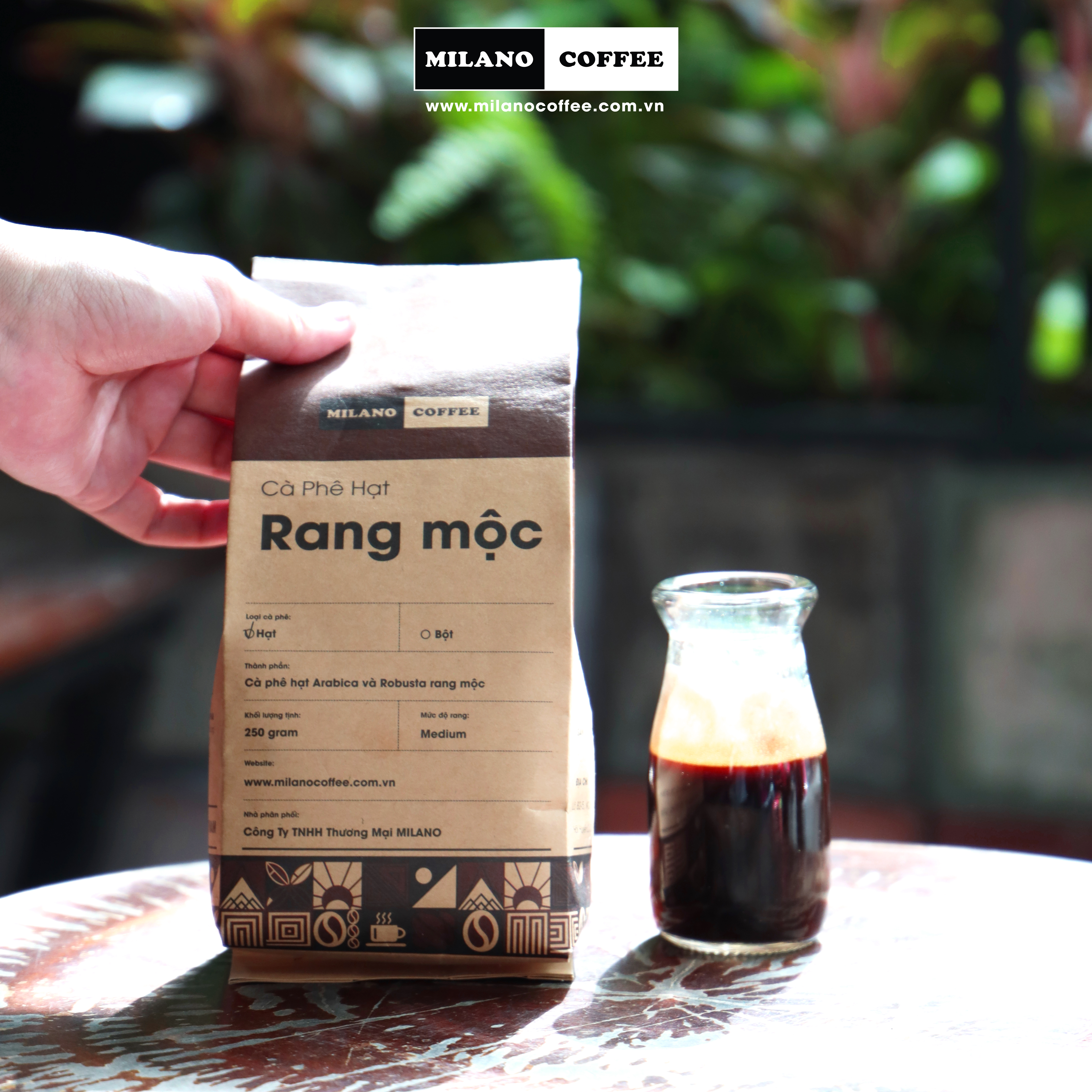 Cà phê hạt RANG MỘC NGUYÊN CHẤT 100% MILANO COFFEE 250gr