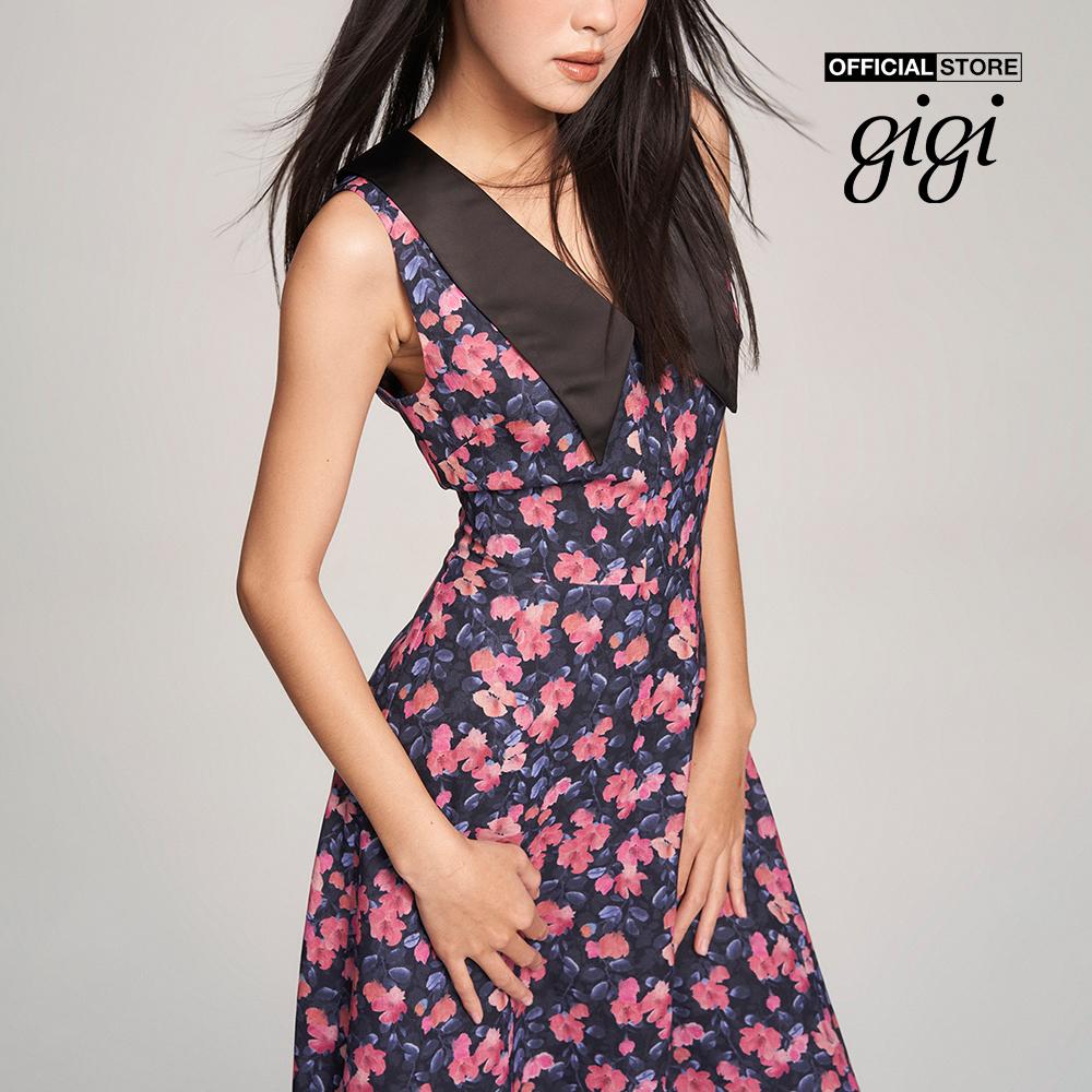 GIGI - Đầm midi sát nách cổ bẻ họa tiết hoa thời trang G2102D222133